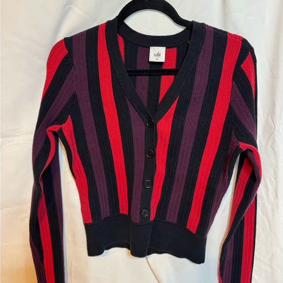 CAbi Sweaters - CAbi Red and Black Striped Cardigan Sweater